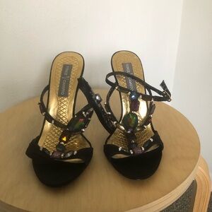 Vince Camuto Black Strappy Gemstone Heels